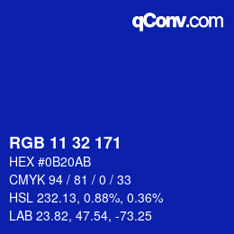 Color code: RGB 11 32 171 | qconv.com