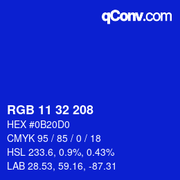 Color code: RGB 11 32 208 | qconv.com