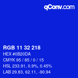 Color code: RGB 11 32 218 | qconv.com