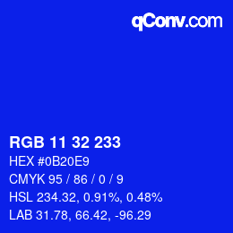 Color code: RGB 11 32 233 | qconv.com