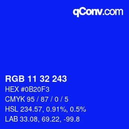 Color code: RGB 11 32 243 | qconv.com