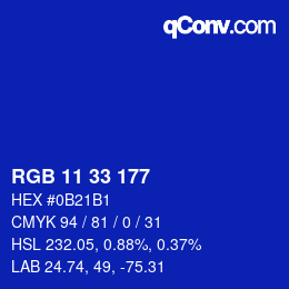 Color code: RGB 11 33 177 | qconv.com