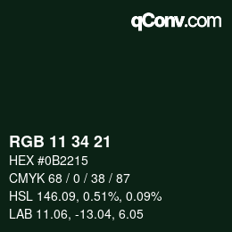 Color code: RGB 11 34 21 | qconv.com