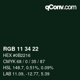 Color code: RGB 11 34 22 | qconv.com