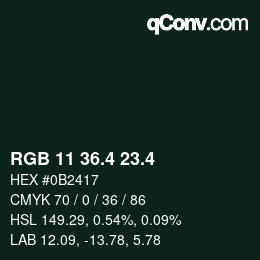 カラーコード: RGB 11 36.4 23.4 | qconv.com