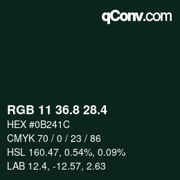 カラーコード: RGB 11 36.8 28.4 | qconv.com