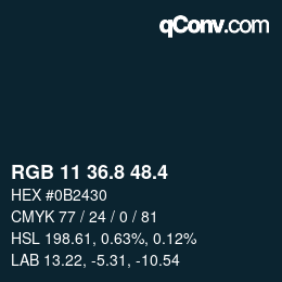 カラーコード: RGB 11 36.8 48.4 | qconv.com