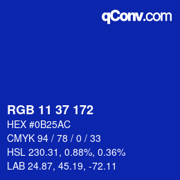 Color code: RGB 11 37 172 | qconv.com