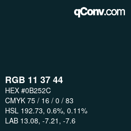 カラーコード: RGB 11 37 44 | qconv.com