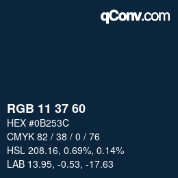 カラーコード: RGB 11 37 60 | qconv.com