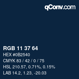 Color code: RGB 11 37 64 | qconv.com