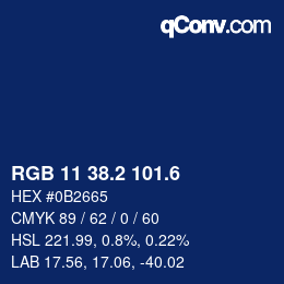 カラーコード: RGB 11 38.2 101.6 | qconv.com