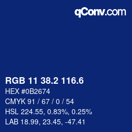 カラーコード: RGB 11 38.2 116.6 | qconv.com