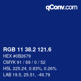 カラーコード: RGB 11 38.2 121.6 | qconv.com