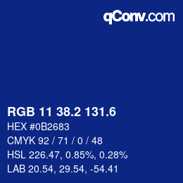 カラーコード: RGB 11 38.2 131.6 | qconv.com