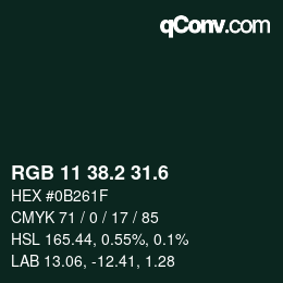 カラーコード: RGB 11 38.2 31.6 | qconv.com
