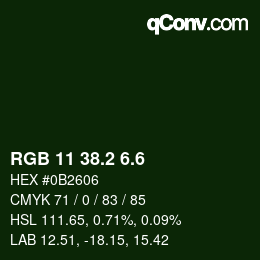 カラーコード: RGB 11 38.2 6.6 | qconv.com