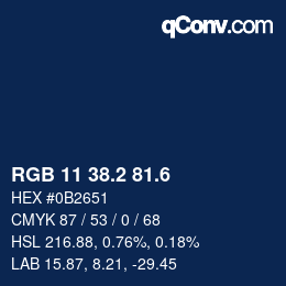カラーコード: RGB 11 38.2 81.6 | qconv.com