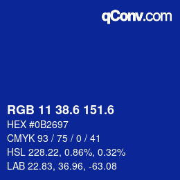 カラーコード: RGB 11 38.6 151.6 | qconv.com