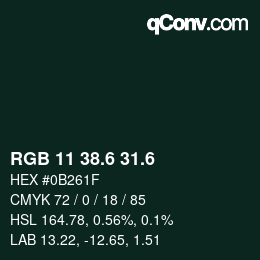 カラーコード: RGB 11 38.6 31.6 | qconv.com