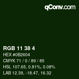 カラーコード: RGB 11 38 4 | qconv.com