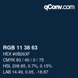 Color code: RGB 11 38 63 | qconv.com