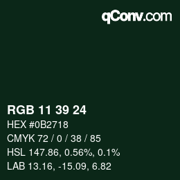 Color code: RGB 11 39 24 | qconv.com