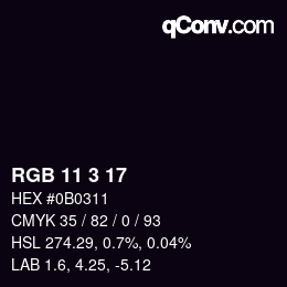 Color code: RGB 11 3 17 | qconv.com