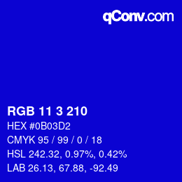 Color code: RGB 11 3 210 | qconv.com