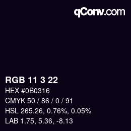 Color code: RGB 11 3 22 | qconv.com