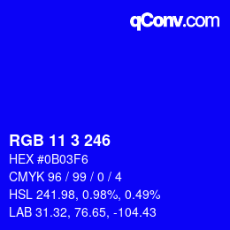 Color code: RGB 11 3 246 | qconv.com