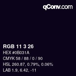 Color code: RGB 11 3 26 | qconv.com
