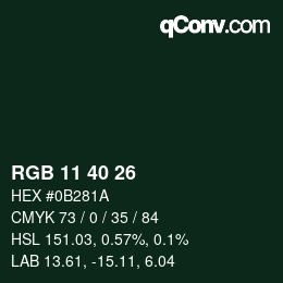 Color code: RGB 11 40 26 | qconv.com