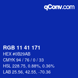 Color code: RGB 11 41 171 | qconv.com