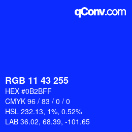 Color code: RGB 11 43 255 | qconv.com