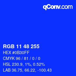 Color code: RGB 11 48 255 | qconv.com