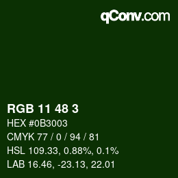 Color code: RGB 11 48 3 | qconv.com