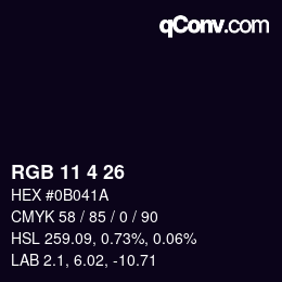 Color code: RGB 11 4 26 | qconv.com
