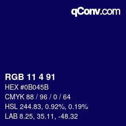 Color code: RGB 11 4 91 | qconv.com