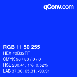 Color code: RGB 11 50 255 | qconv.com