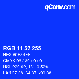 Color code: RGB 11 52 255 | qconv.com