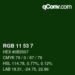 カラーコード: RGB 11 53 7 | qconv.com