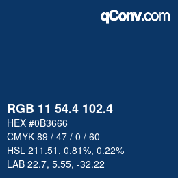 カラーコード: RGB 11 54.4 102.4 | qconv.com