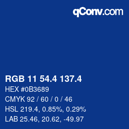 カラーコード: RGB 11 54.4 137.4 | qconv.com