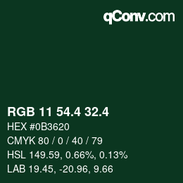 カラーコード: RGB 11 54.4 32.4 | qconv.com