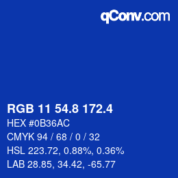 カラーコード: RGB 11 54.8 172.4 | qconv.com