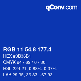 カラーコード: RGB 11 54.8 177.4 | qconv.com