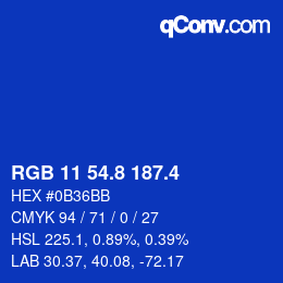 カラーコード: RGB 11 54.8 187.4 | qconv.com