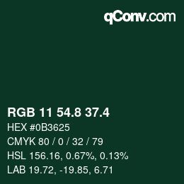 カラーコード: RGB 11 54.8 37.4 | qconv.com
