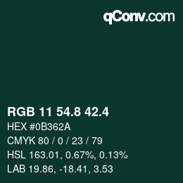 カラーコード: RGB 11 54.8 42.4 | qconv.com